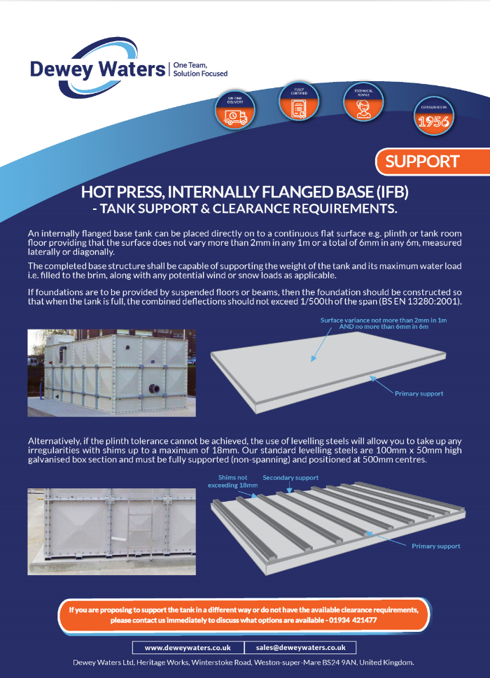 Hotpress internally flanged base tanks - support and clearance